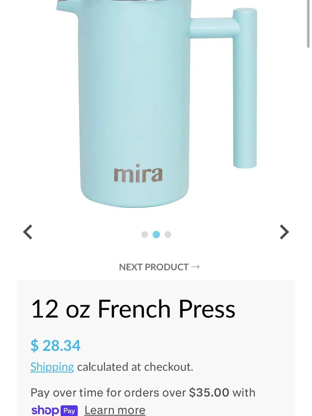 ☕️ Mira Aqua French Press Coffee Maker - Insulated Stainless Steel 12oz